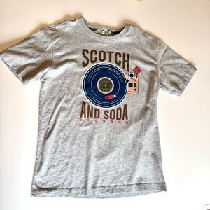 Scotch & Soda Amsterdam Boy’s Gray Graphic T-Shirt with Records Logo, size L